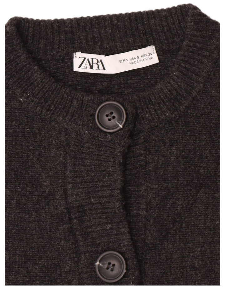 Zara Dame Cardigan Sweater UK 10 Small Grå Flecked
