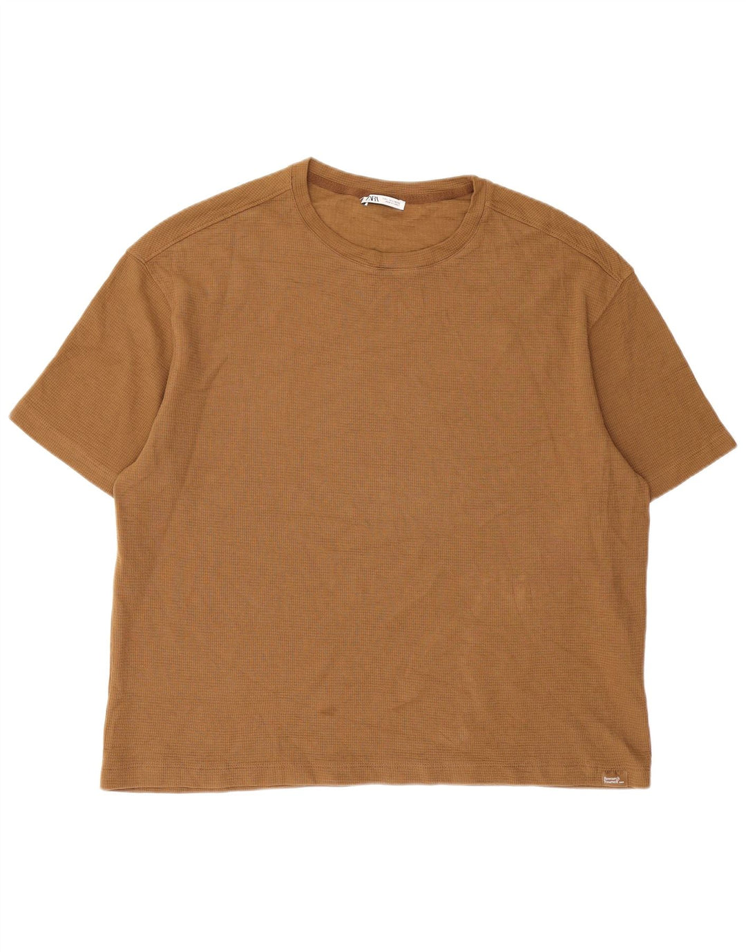 Zara Herre T-Shirt Top Stor Beige Bomuld