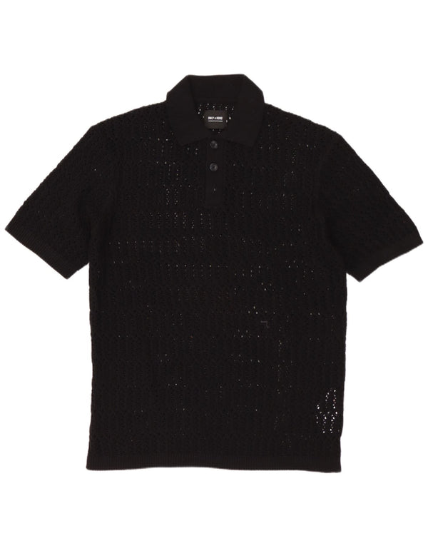 KUN & SØNNER Herre Kortærmet Polo Neck Jumper Sweater Medium Sort Bomuld