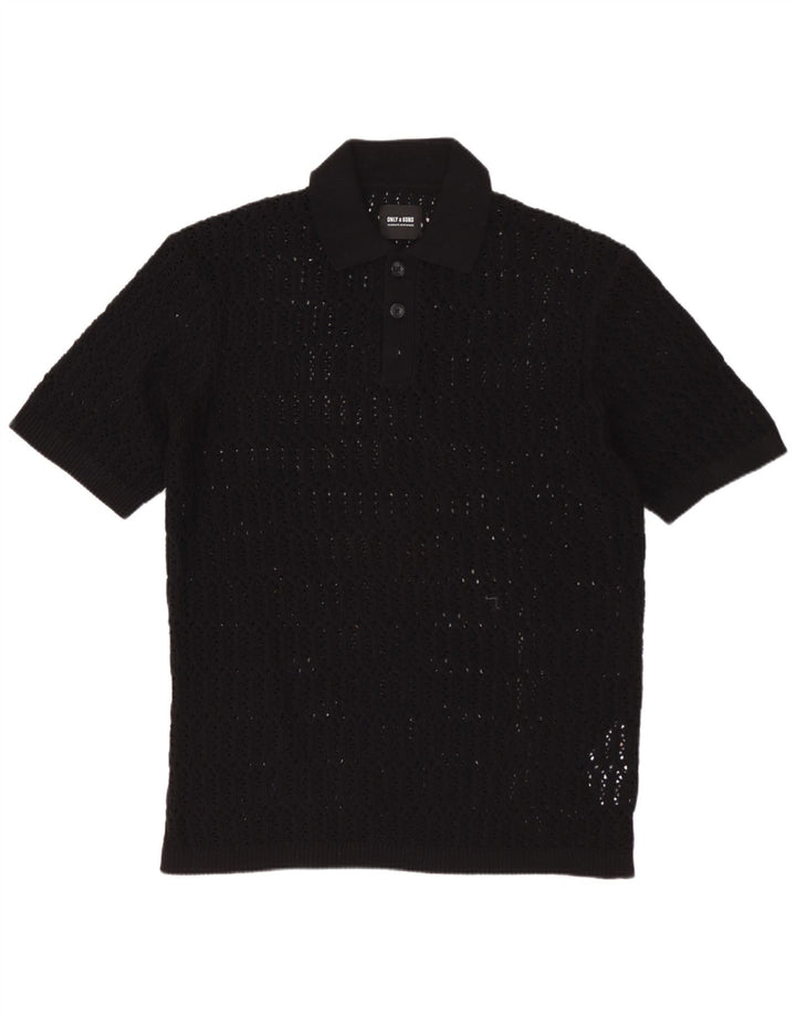 KUN & SØNNER Herre Kortærmet Polo Neck Jumper Sweater Medium Sort Bomuld