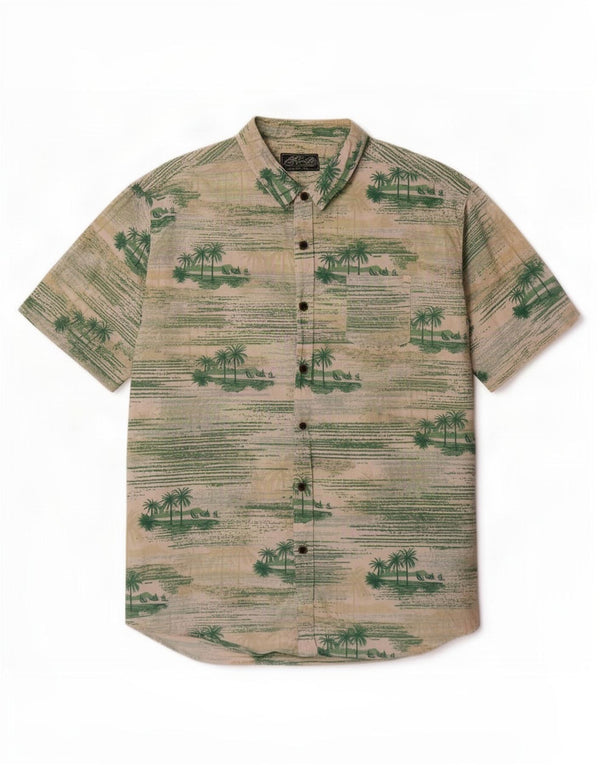 Vintage Herre grafisk kortærmet skjorte 2XL Grøn bomuld Hawaiian