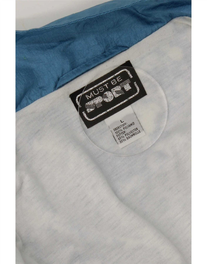 Vintage fuld træningsdragt til mænd, stor blå geometrisk nylon