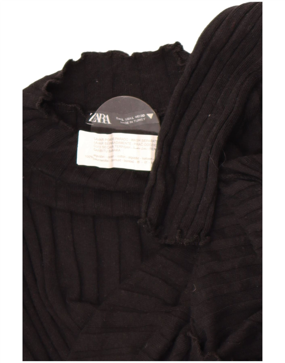 Zara Dame Crop Top Langærmet UK 14 Stor Sort Bomuld