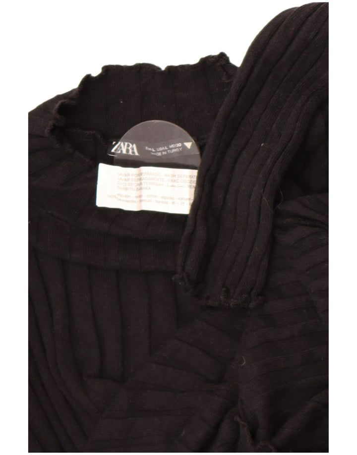 Zara Dame Crop Top Langærmet UK 14 Stor Sort Bomuld