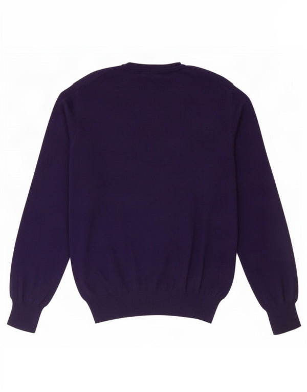 Conte of Florence Mens V-Neck Jumper Sweater Medium Purple Cotton