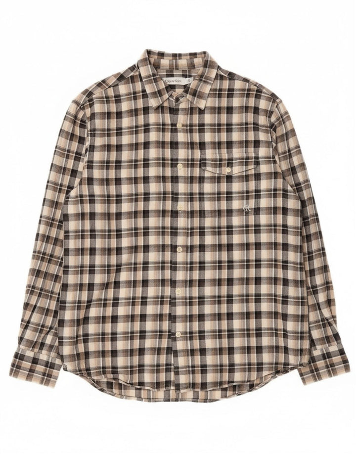 Calvin Klein Herre Flanelskjorte Medium Beige Ternet Bomuld