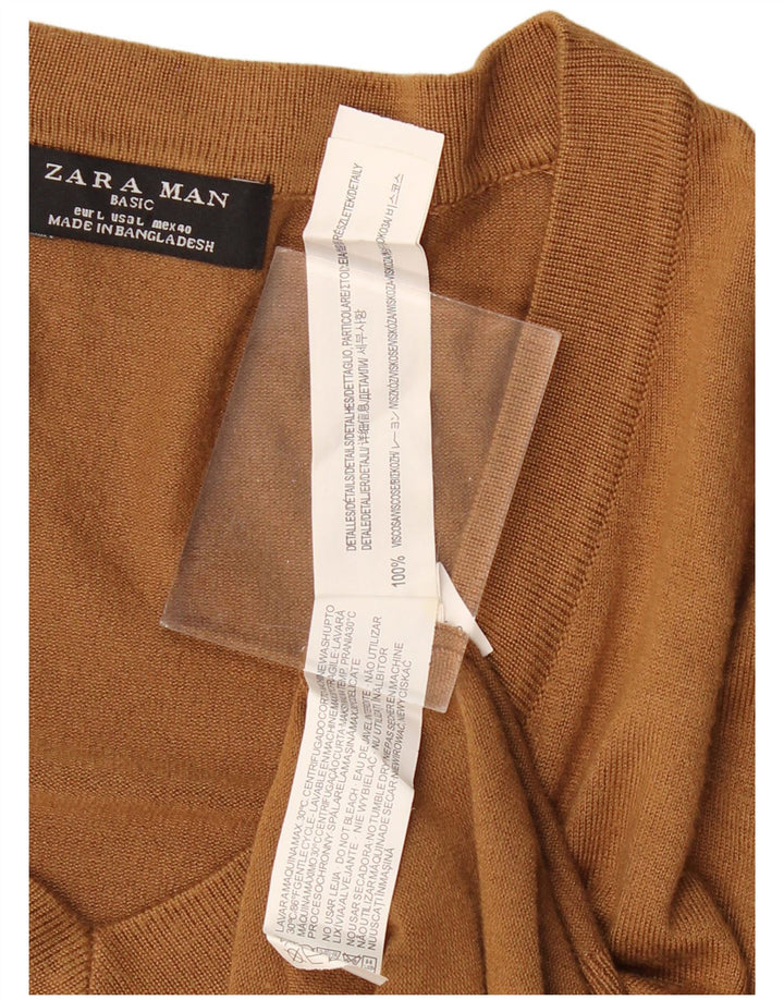 Zara Herre V-hals sweater Stor brun viskose