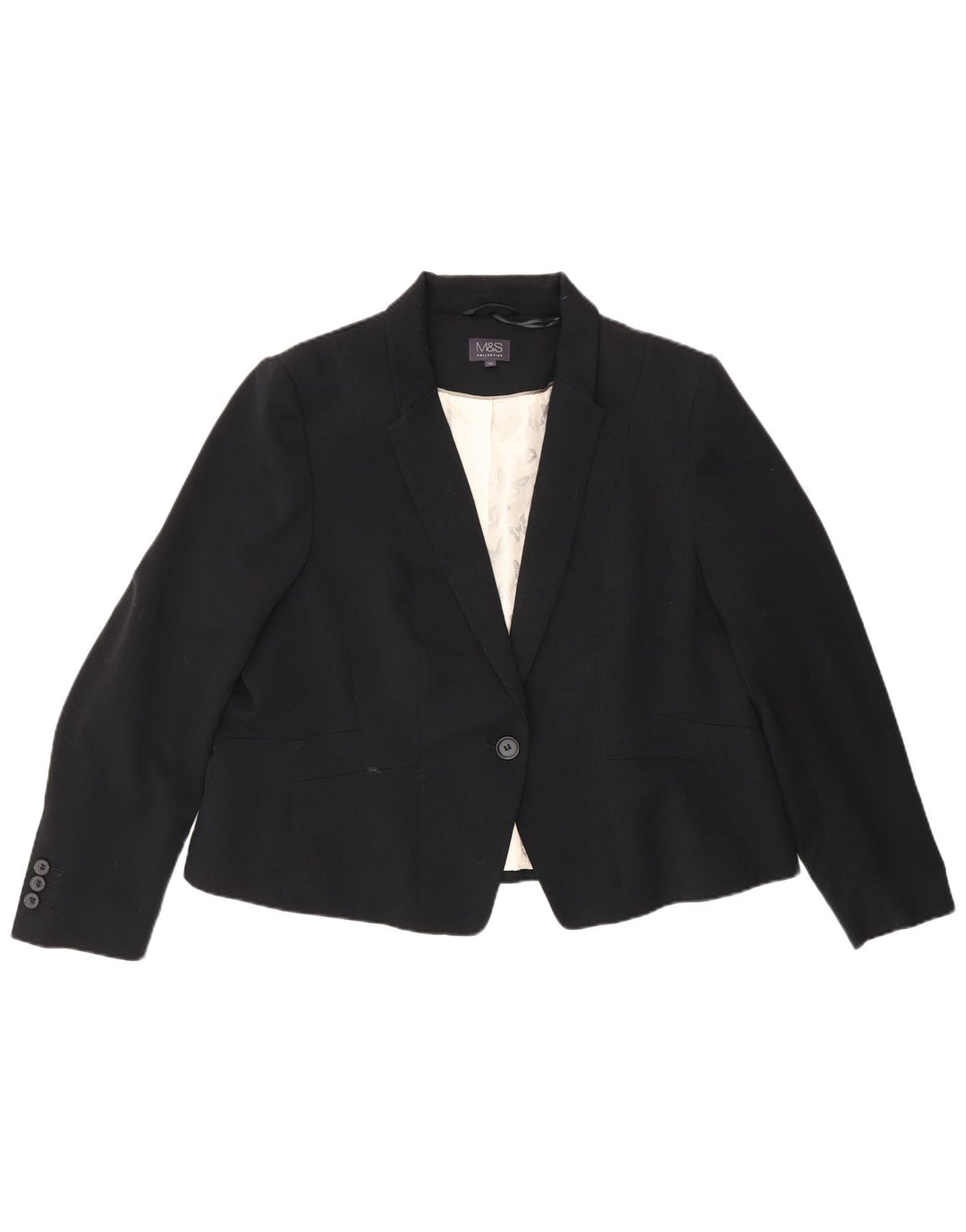 Marks & Spencer Dame 1 Knap Blazer Jakke UK 20 2XL Sort Polyester