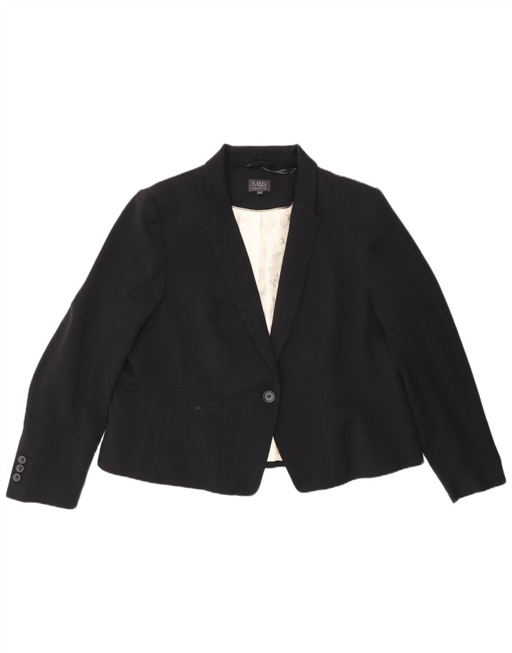 Marks & Spencer Dame 1 Knap Blazer Jakke UK 20 2XL Sort Polyester