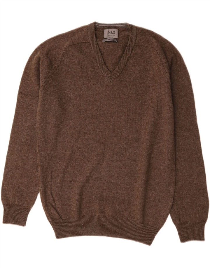 Marks & Spencer Herre V-hals sweater lille brun lammeuld