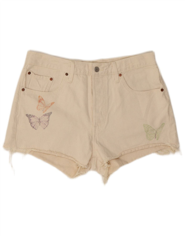Levi's Womens 501 højtaljede denimshorts W31 Medium Off White Butterfly