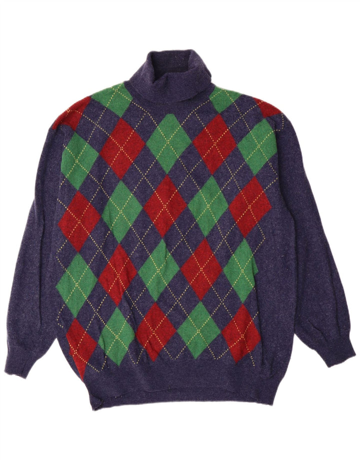Benetton Herre rullehals sweater XL marineblå Argyle/Diamond Classic