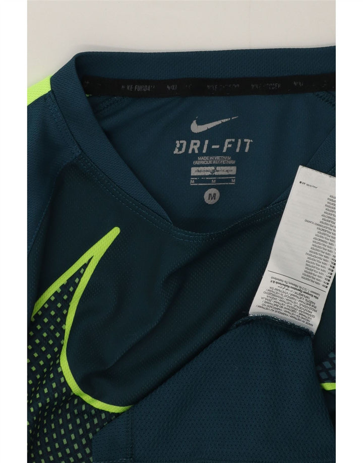 Nike Herre Dri Fit grafisk T-shirt Top Medium Blue Colourblock Polyester