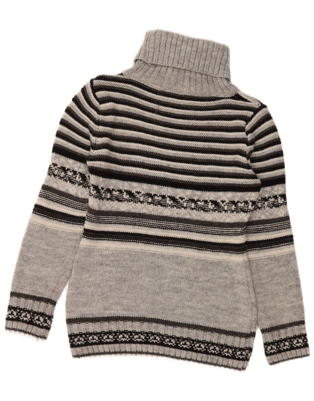 Vintage Dame Roll Neck Jumper Sweater UK 10 Lille grå stribet uld