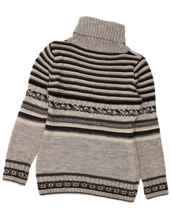 Vintage Dame Roll Neck Jumper Sweater UK 10 Lille grå stribet uld