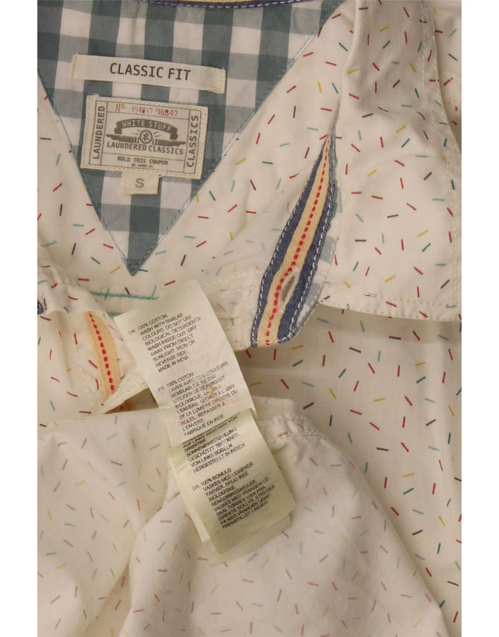 WHITE STUFF Herre Classic Fit kortærmet skjorte Lille hvid plettet bomuld