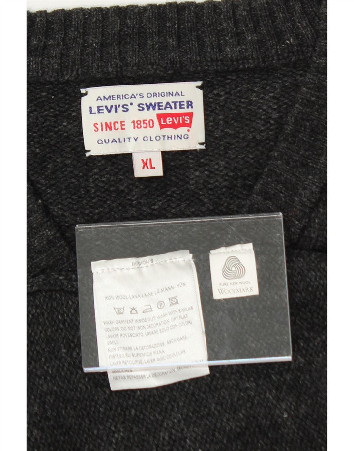 LEVI'S Mens V-Neck Jumper Sweater XL Grey Wool Vintage Levi's and Second-Hand Levi's from Messina Hembry 