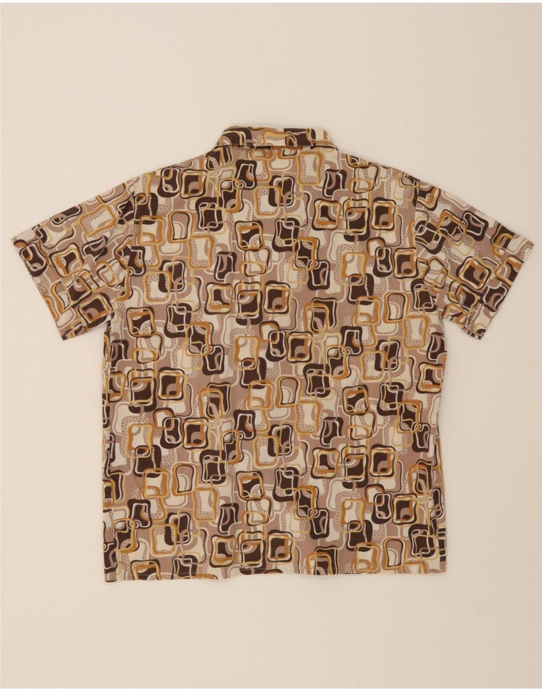 VINTAGE Mens Abstract Pattern Short Sleeve Shirt Medium Brown Vintage Vintage and Second-Hand Vintage from Messina Hembry 