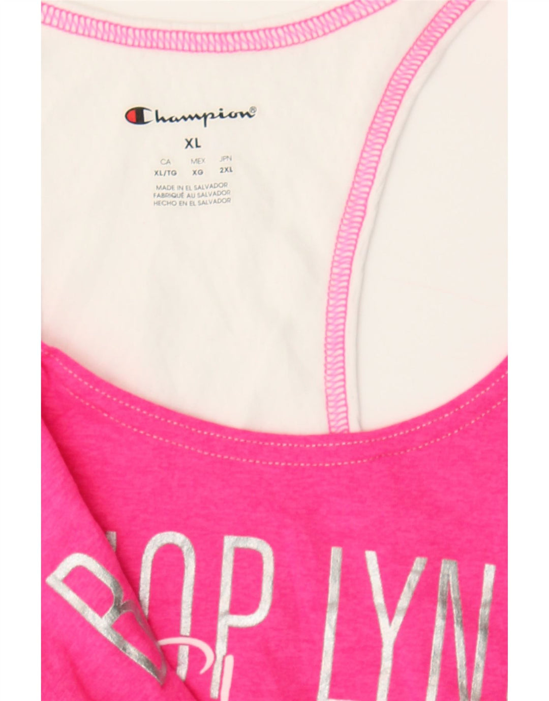 CHAMPION Womens Graphic Vest Top UK 18 XL Pink Colourblock Polyester Vintage Champion and Second-Hand Champion from Messina Hembry 