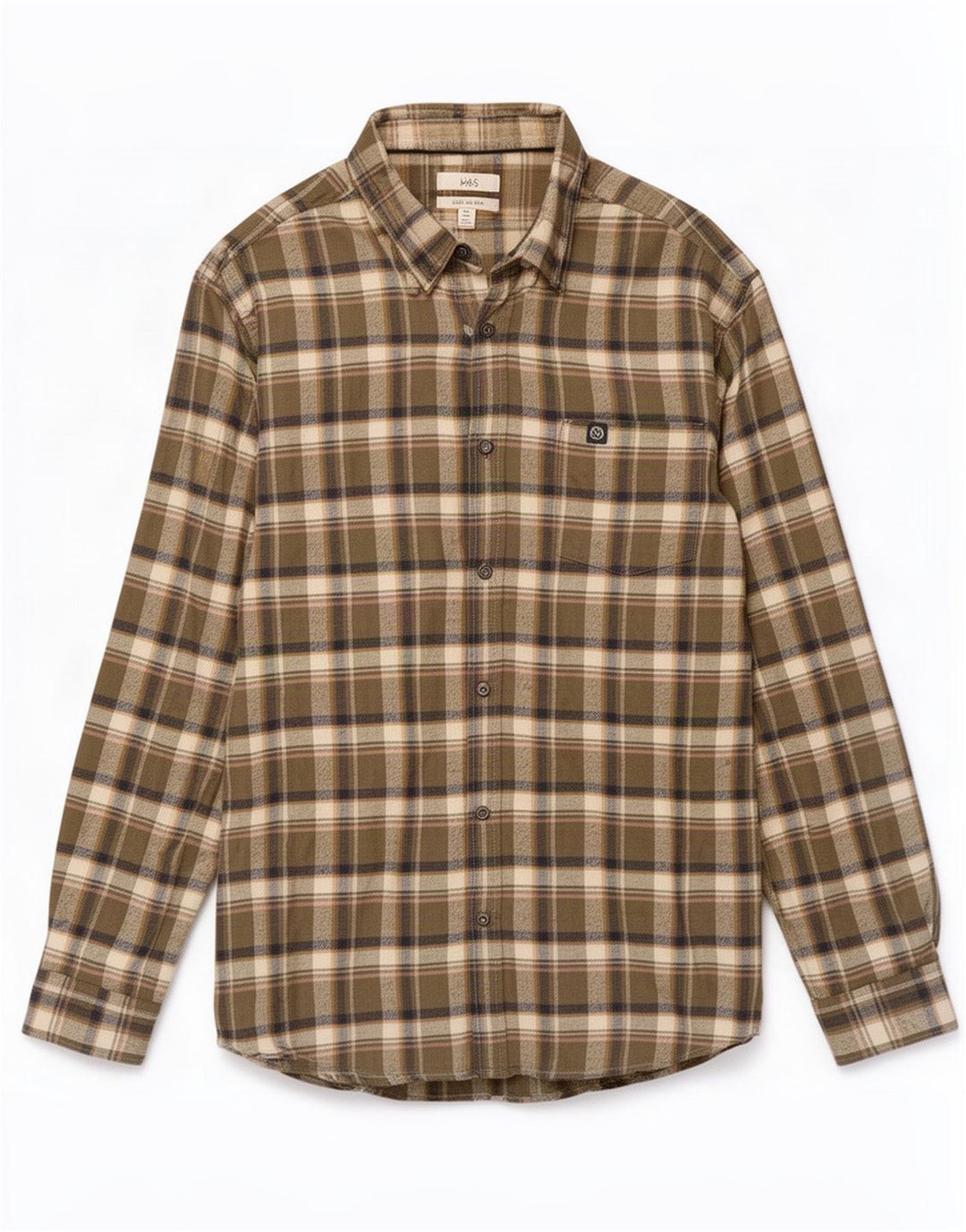 Marks & Spencer herre flannelskjorte 2XL grøn ternet bomuld