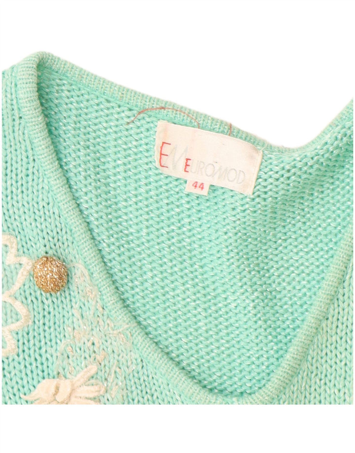 Vintage dame V-hals sweater IT 44 Medium turkis polyakryl