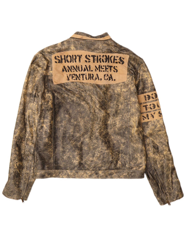 Bata Herre Grafisk Læderjakke IT 52 XL Grå Læder