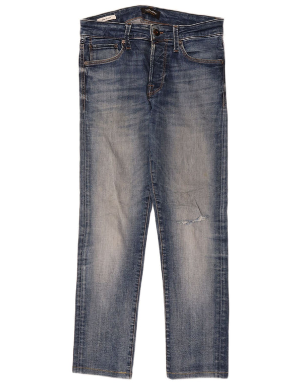 JACK & JONES Herre GLENN Slim Jeans W28 L28 Marineblå Bomuld