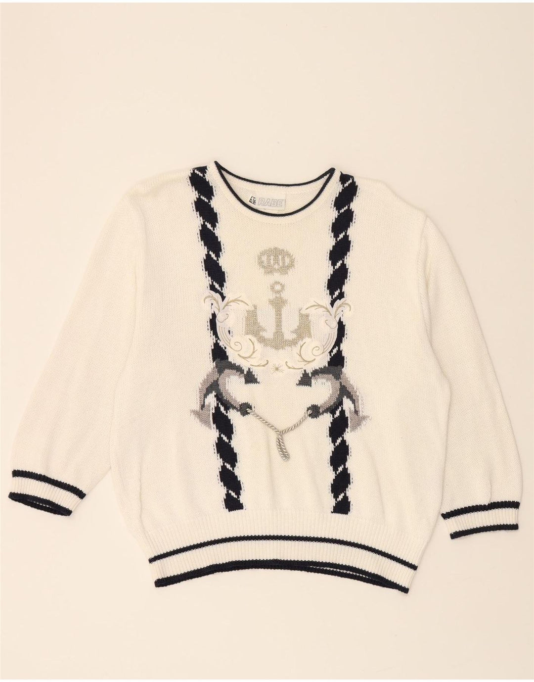 RABE Womens Abstract Pattern Boat Neck Jumper Sweater IT 42 Medium White Vintage Rabe and Second-Hand Rabe from Messina Hembry 