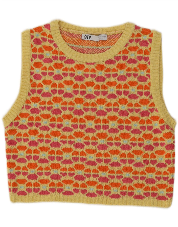 Zara Womens Crop Vest Tank Top UK 10 Small Multicolored Geometric