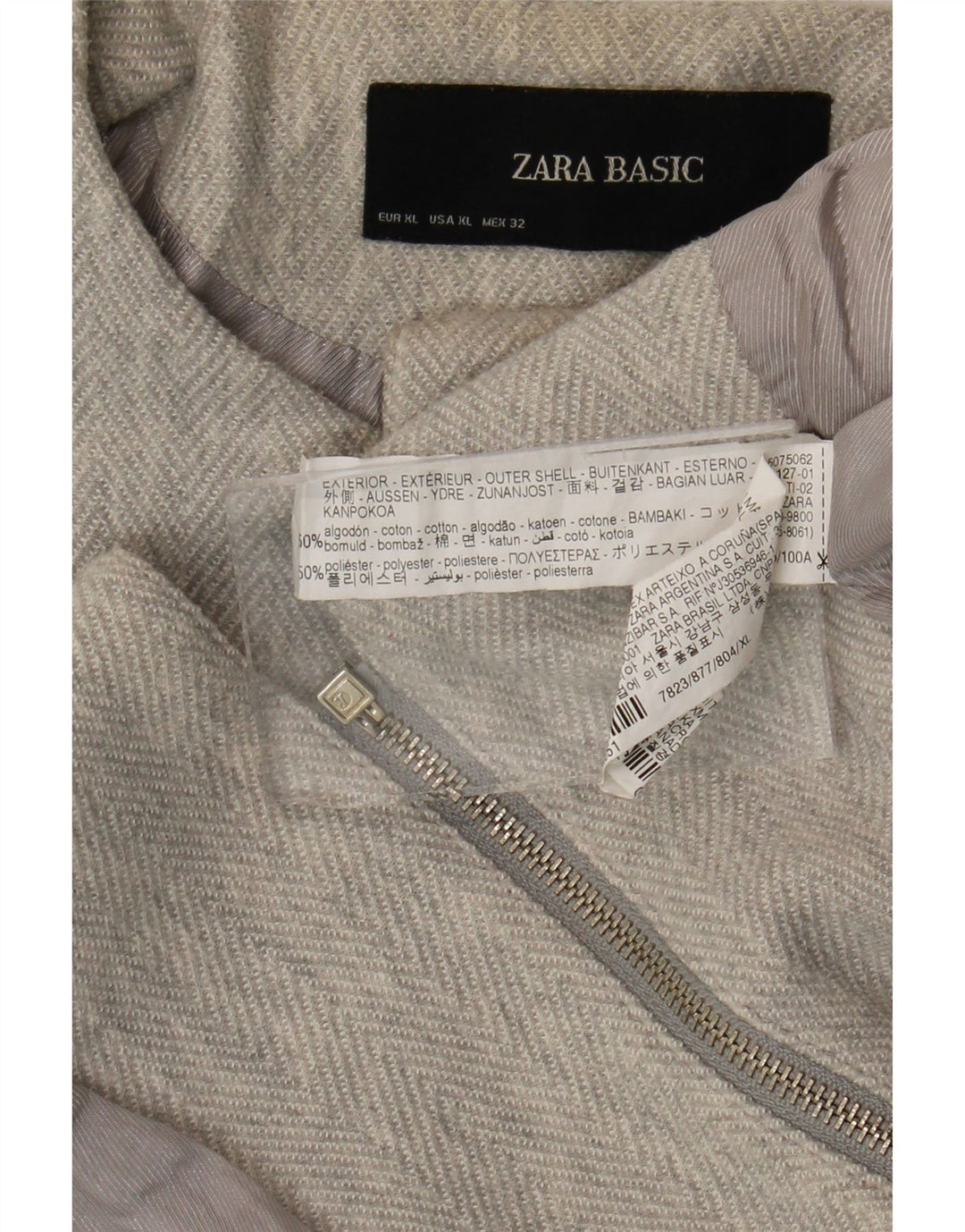 Zara Dame Blazer Jakke UK 18 XL Grå sildebensbomuld