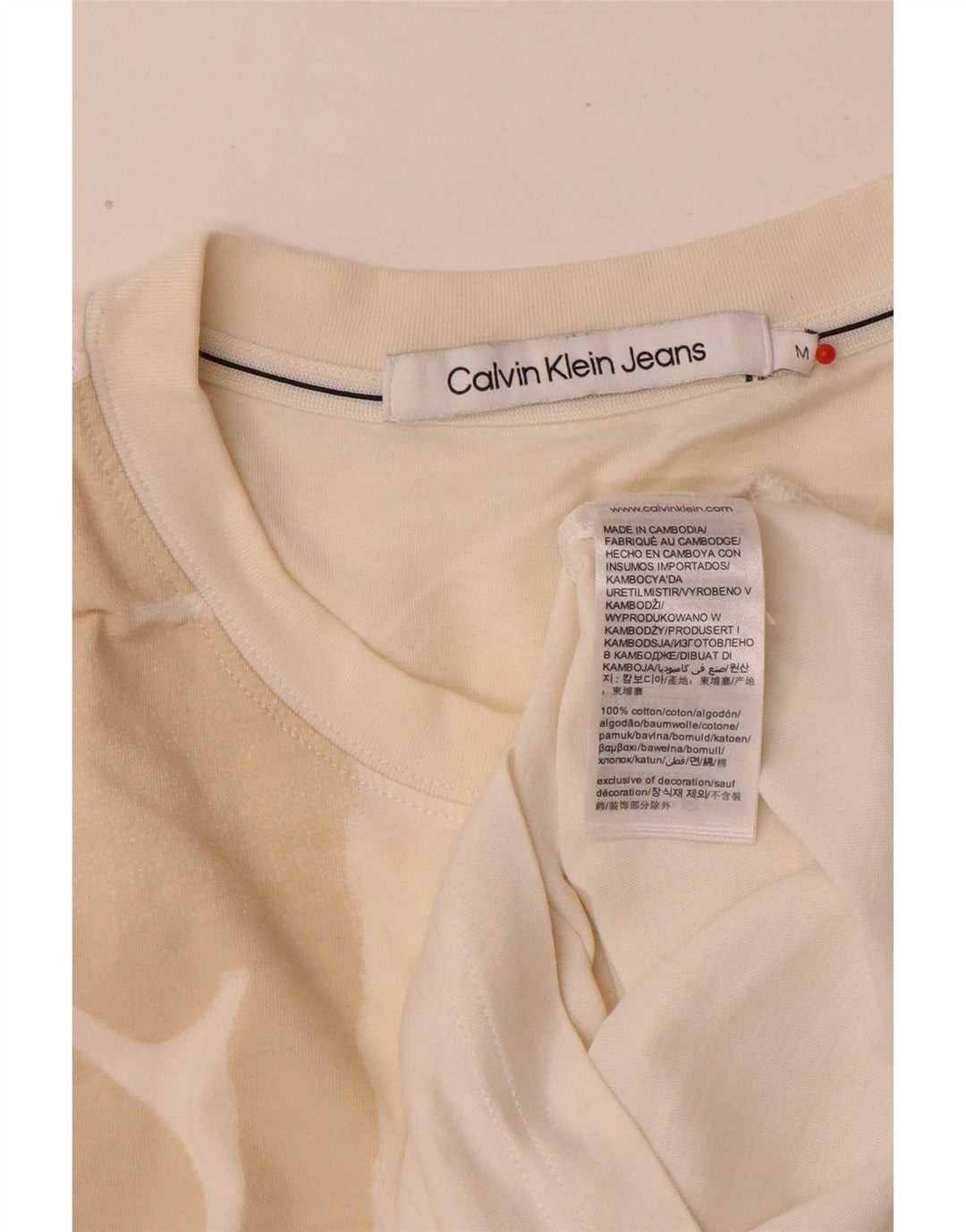 Calvin Klein Jeans Herre grafisk T-shirt Top Medium Off White Bomuld