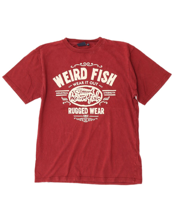 Weird Fish Herre grafisk T-shirt Top Lille Bourgogne Bomuld