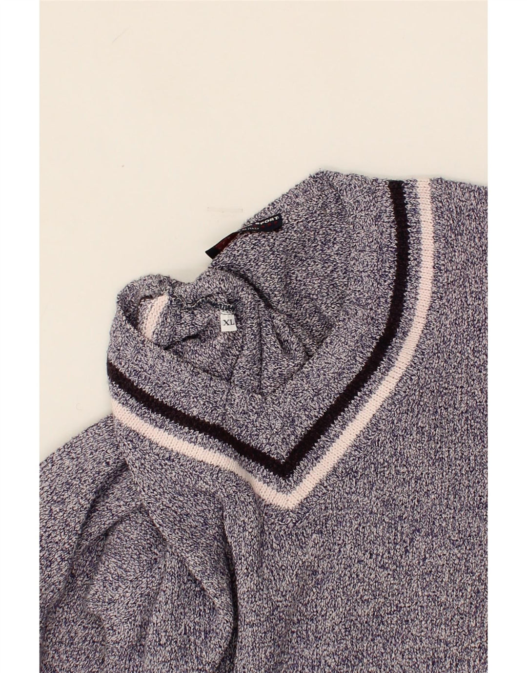 MALAGRIDA Mens V-Neck Jumper Sweater XL Blue Flecked Vintage Malagrida and Second-Hand Malagrida from Messina Hembry 