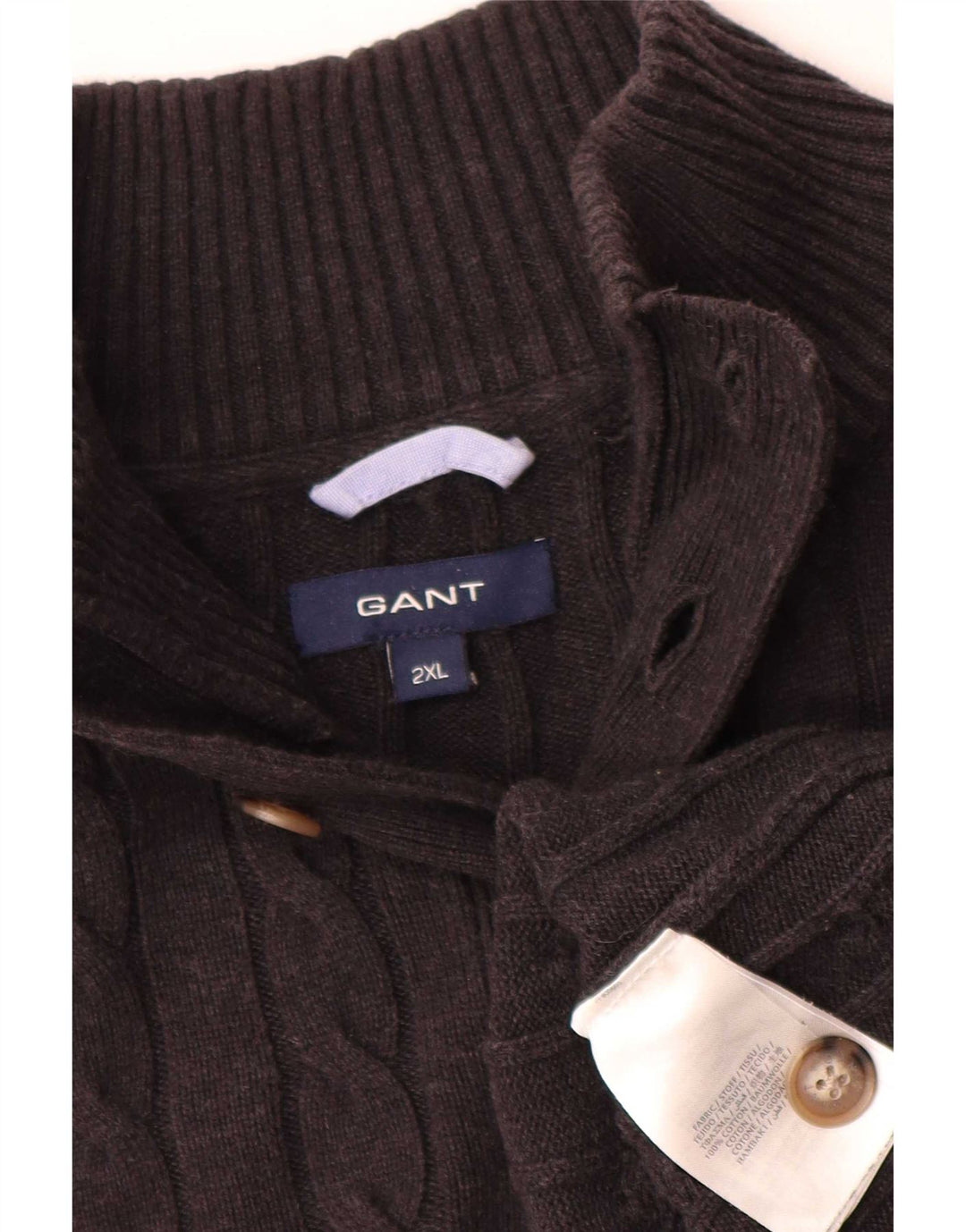 Gant Herre Button Neck Jumper Sweater 2XL Sort Bomuld