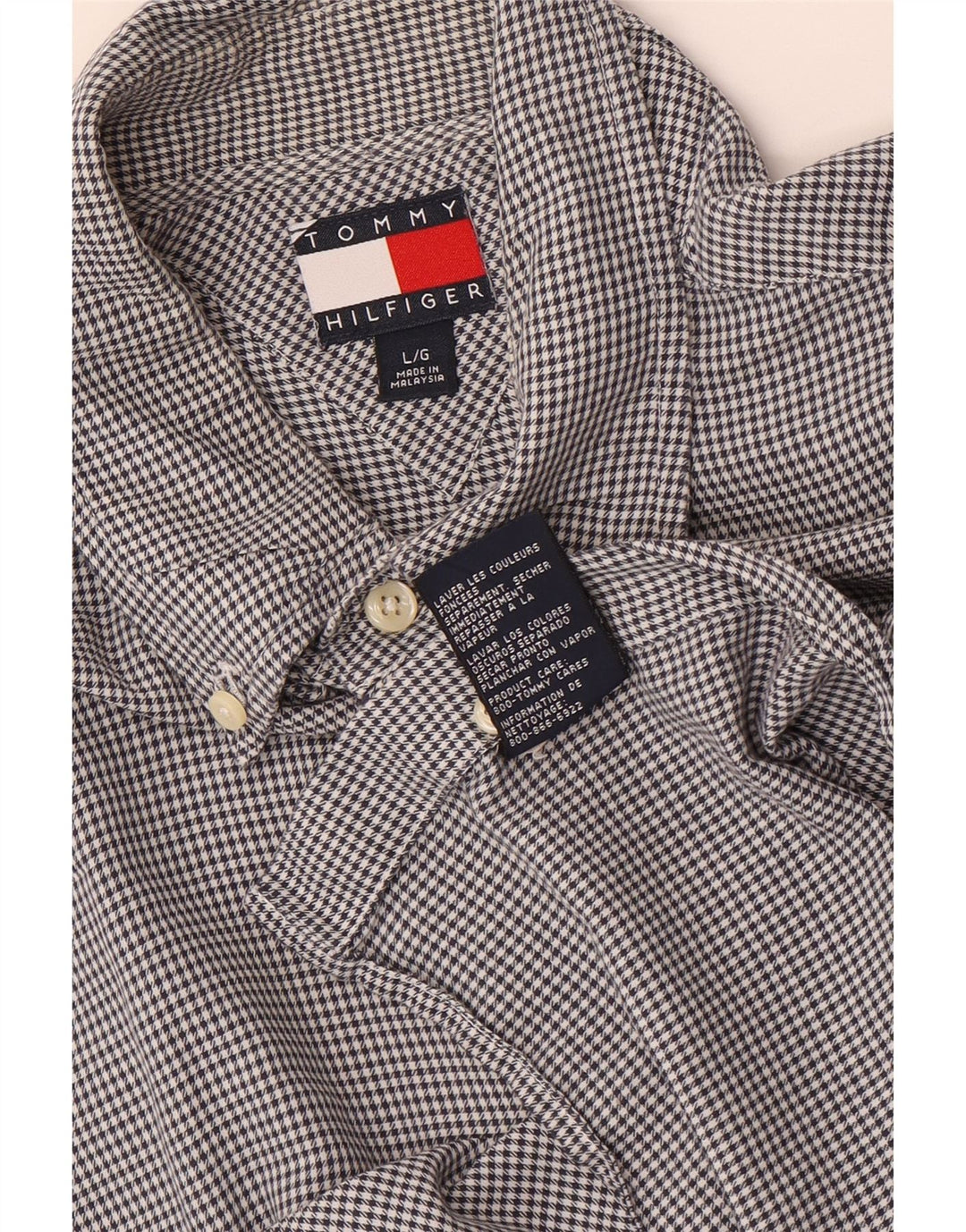 Tommy Hilfiger Herreskjorte Stor Grå Houndstooth Bomuld
