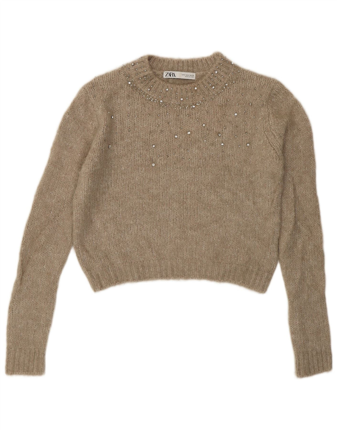 ZARA Womens Oversized Crew Neck Jumper Sweater UK 10 Small Grey Spotted