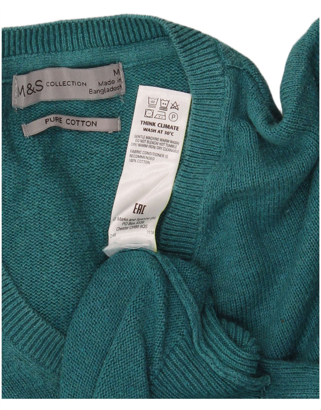 Marks & Spencer Herre V-hals sweater Medium Grøn Bomuld