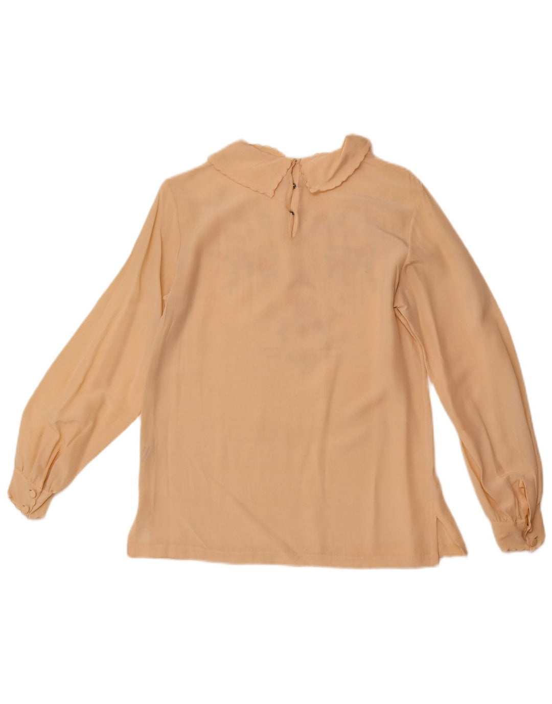 VINTAGE Langærmet skjortebluse til kvinder EU 36 Small Beige Floral Silke