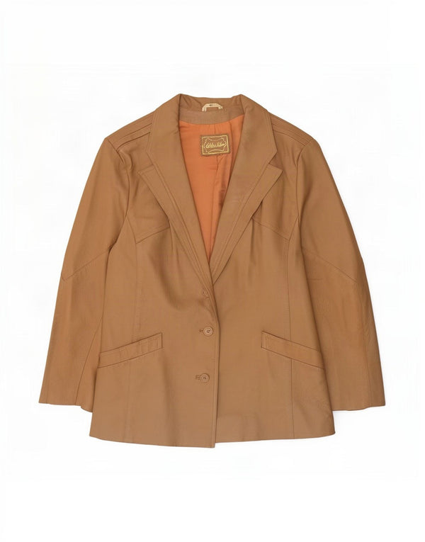 Vintage Womens 3 Button Leather Blazer Jacket EU 46 XL Beige