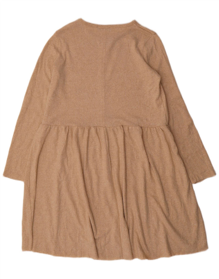 Zara Dame Langærmet Jumper Kjole UK 14 Medium Beige Polyester
