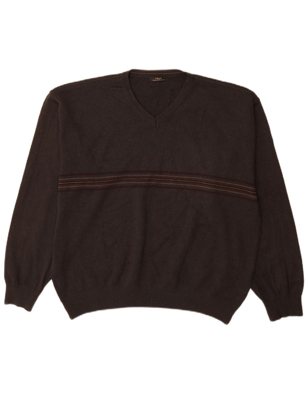 St Michael Mens V-Neck Jumper Sweater XL Grey Striped Acrylic