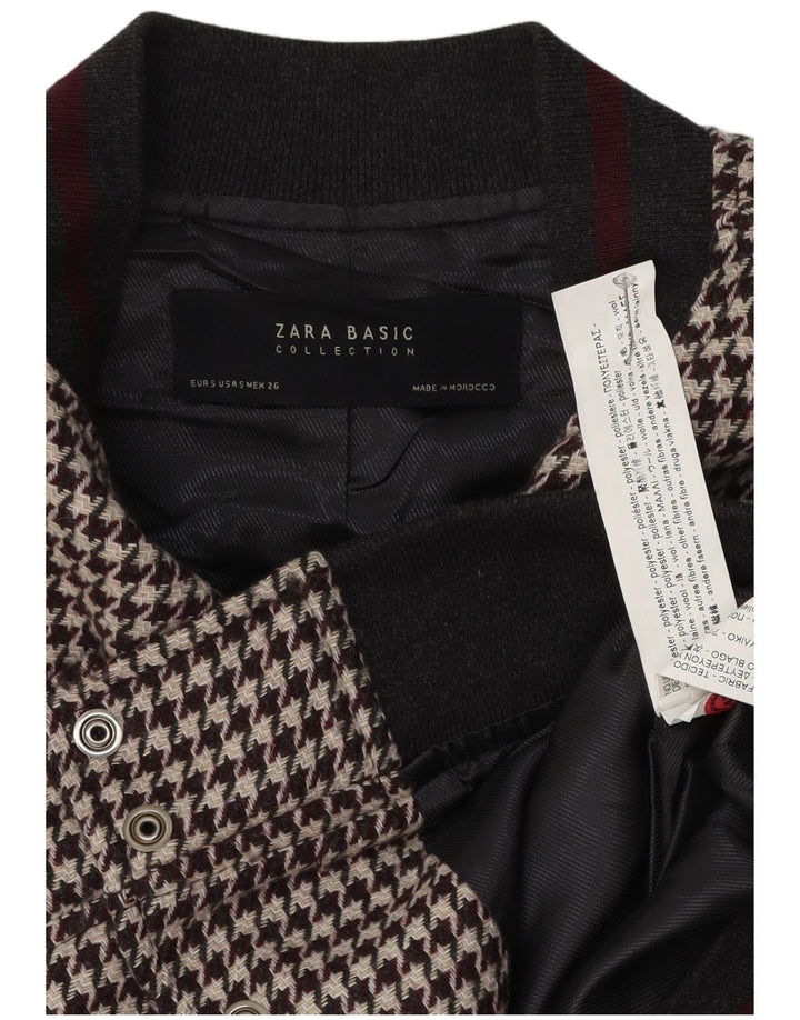 Zara Dame Oversized Varsity Jacket UK 10 Small Brown Houndstooth