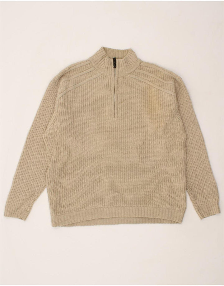 COLUMBIA Mens Zip Neck Jumper Sweater XL Grey Wool Vintage Columbia and Second-Hand Columbia from Messina Hembry 