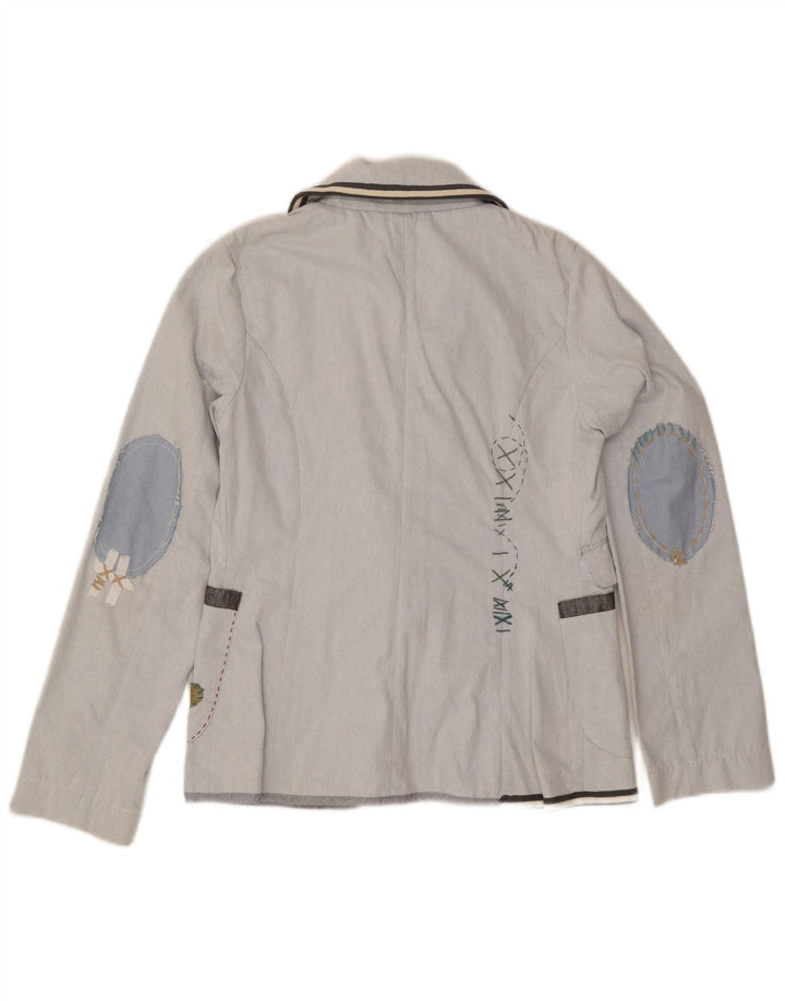 Desigual Womens Graphic 3-knaps blazerjakke EU 42 Stor blå bomuld