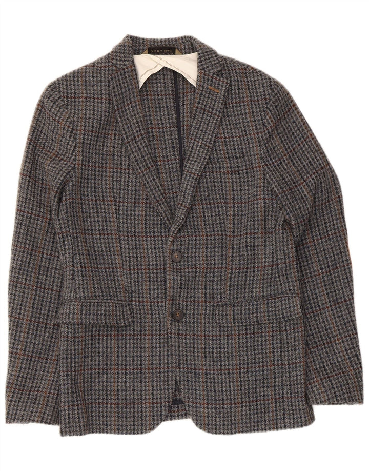 Zara Herre 2-knaps blazerjakke EU 48 Medium Grey Houndstooth Uld