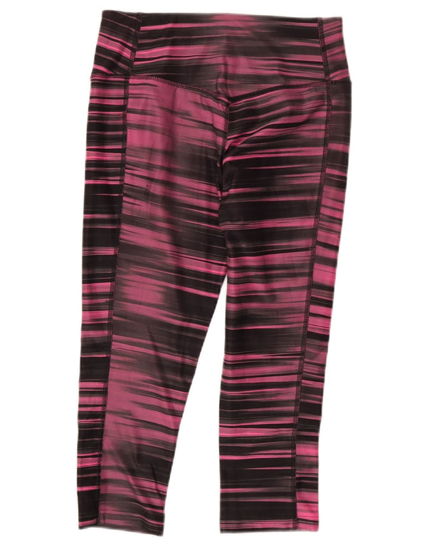Nike Dame Dri Fit Capri Leggings UK 8/10 Small Pink Stribet Polyester