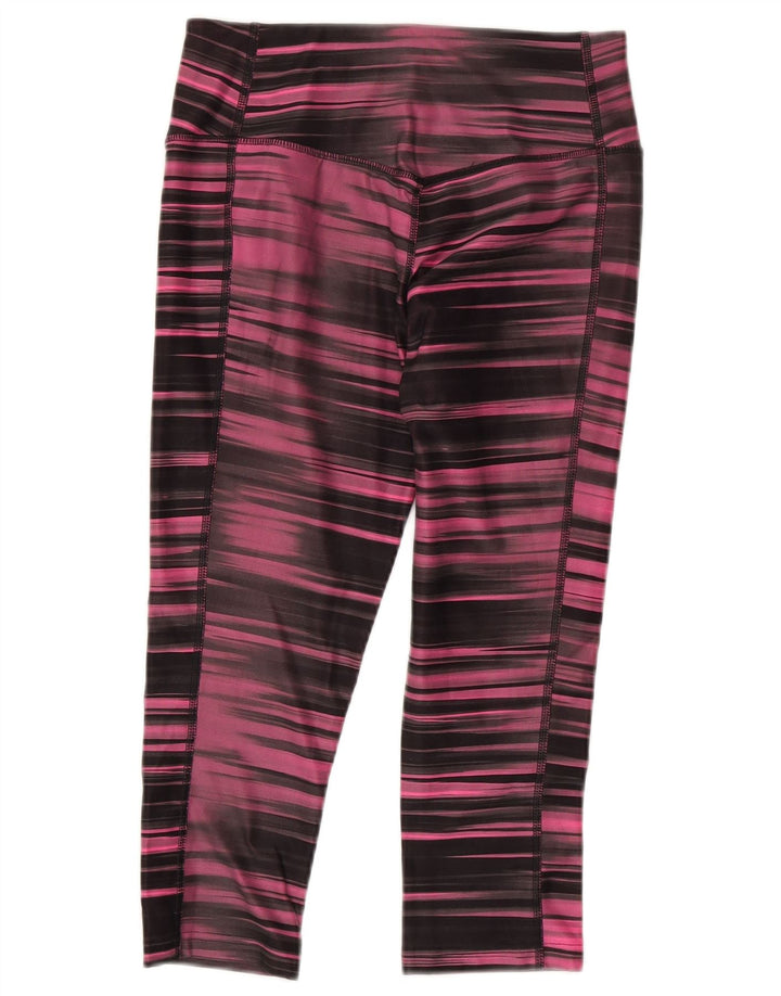 Nike Dame Dri Fit Capri Leggings UK 8/10 Small Pink Stribet Polyester