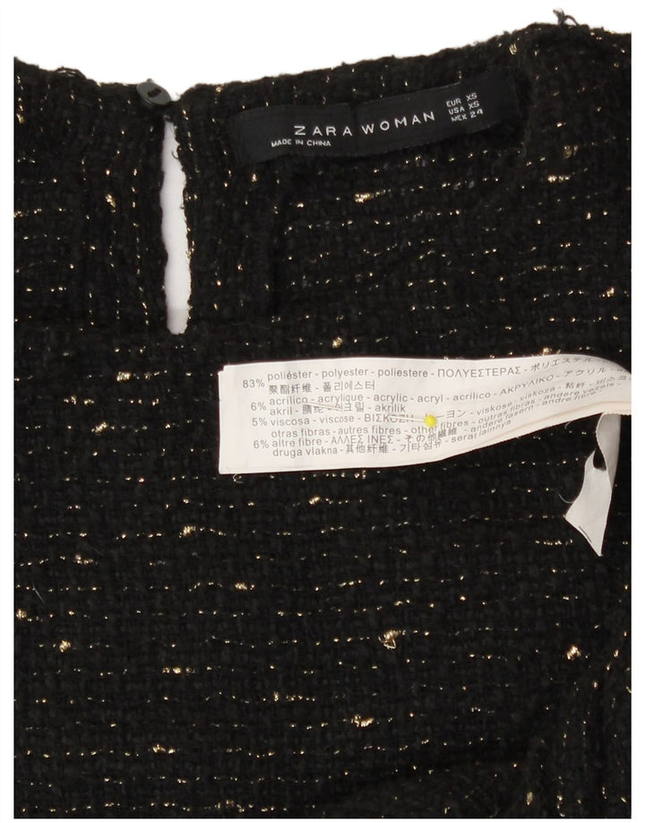 Zara Dame Oversized Top 3/4 ærme UK 6 XS Sort Flecked Polyester