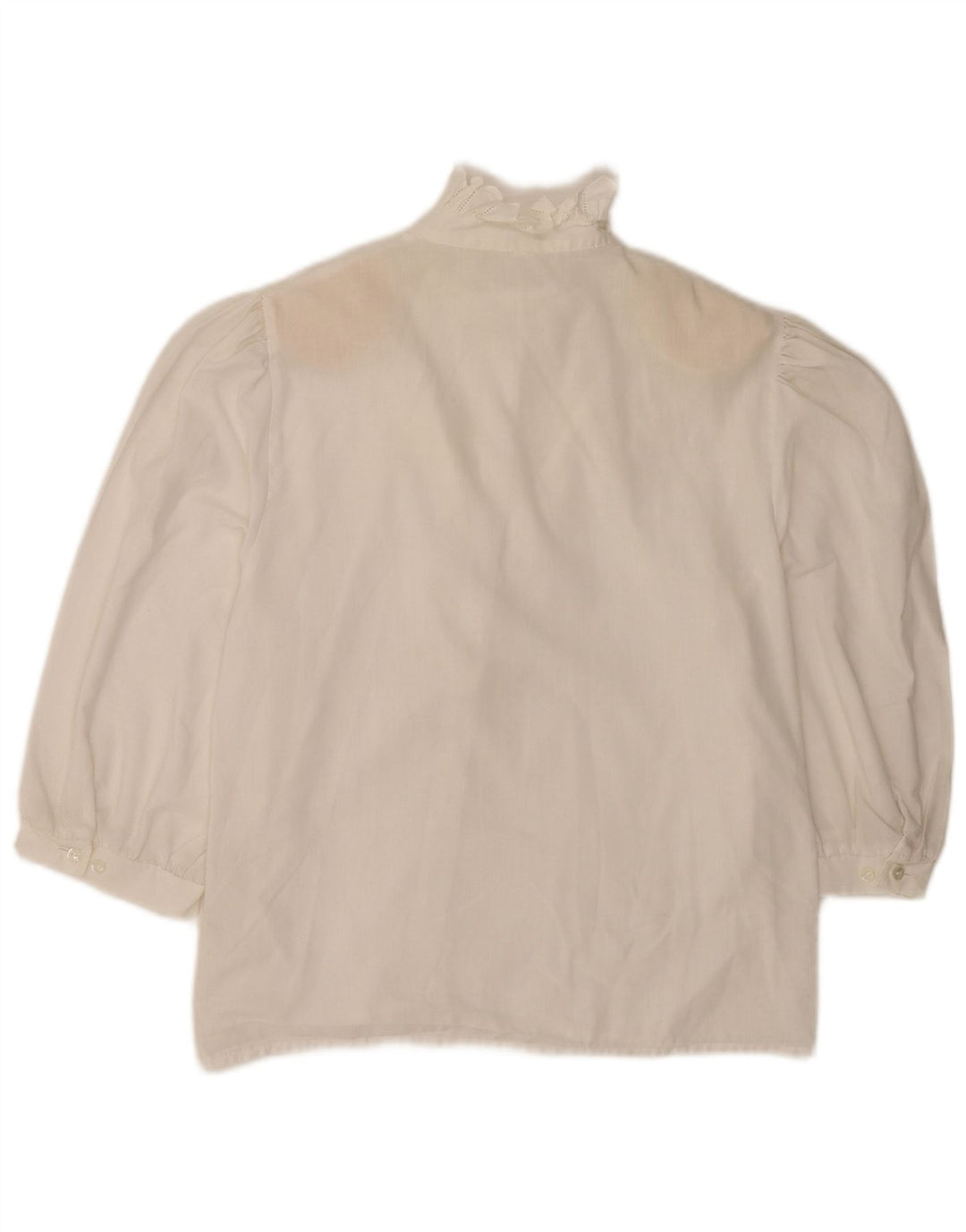 Vintage kvinders 3/4 ærmer flæse foran skjorte bluse UK 12 Medium White