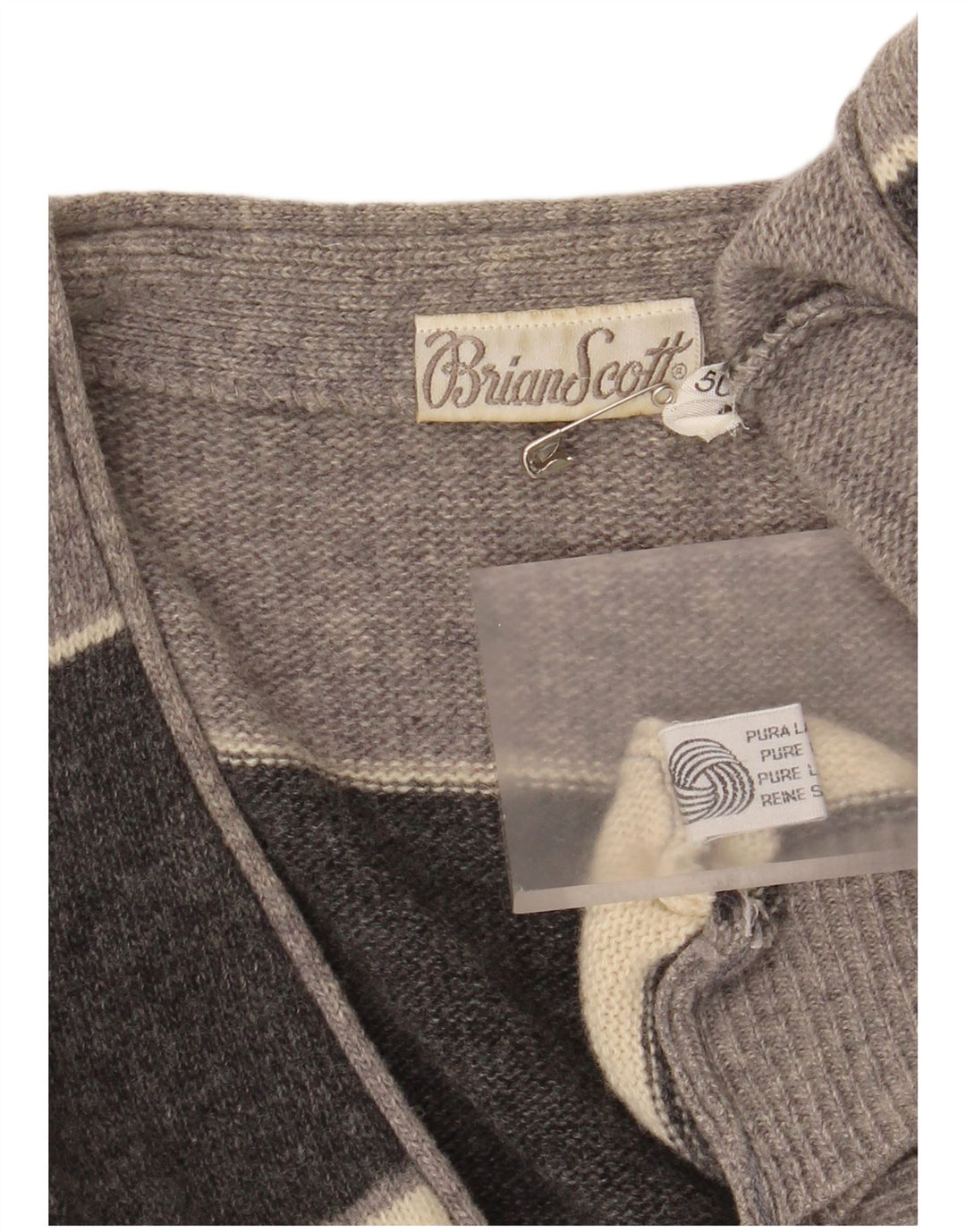 Brian Scott Herre Loose Fit Cardigan Sweater IT 50 Medium Grå Stribet